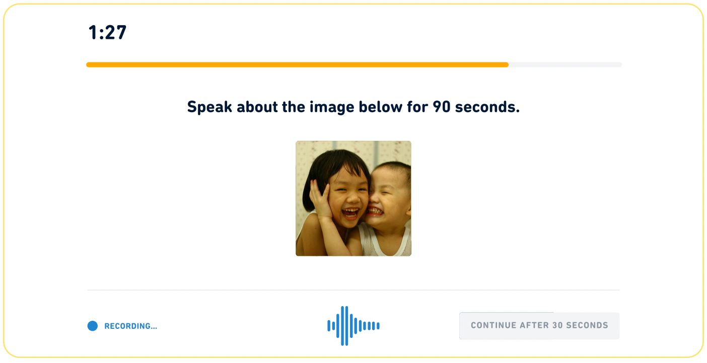Example of a "Speak About the Photo" question from the Duolingo English Test