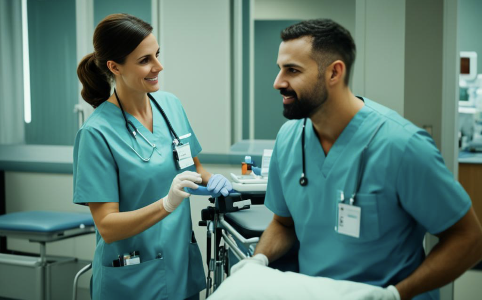 Orderlies working in a Hospital room