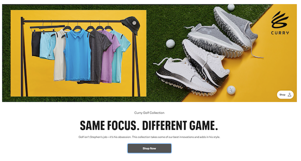 Under Armour promotes basketball player Stephen Curry’s curated golf gear collection.