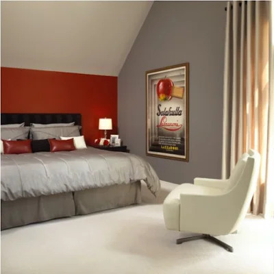 Two colour combination for bedroom walls #25: red and grey.