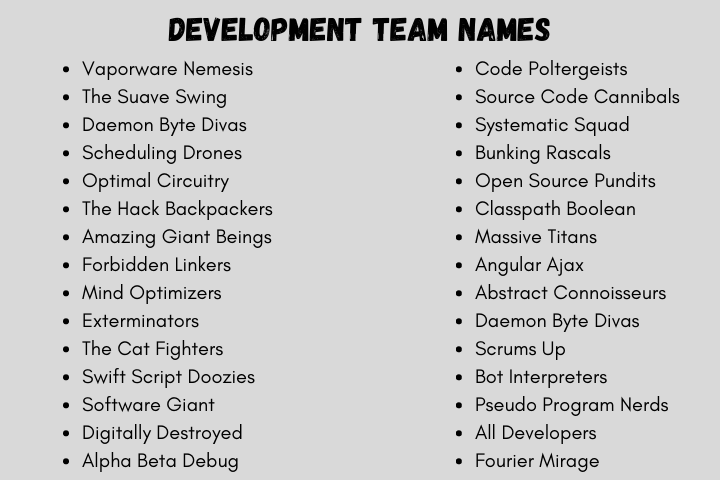 Development Team Names