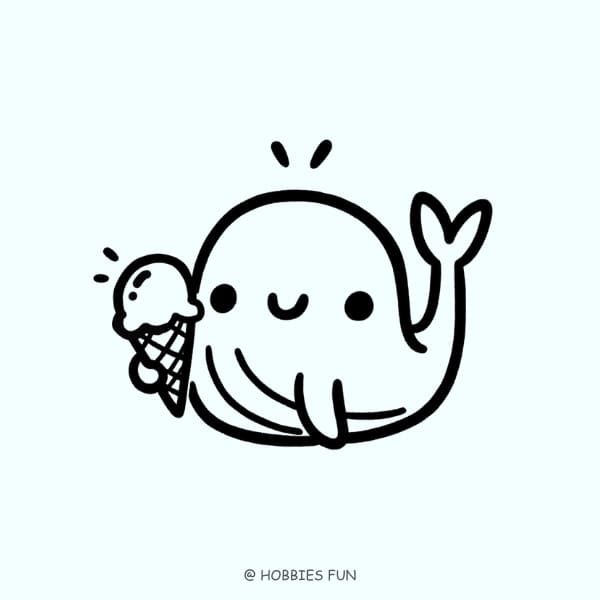 Whale with Ice Cream Drawing Cute