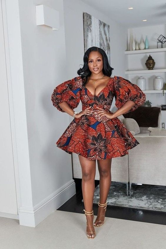 Short Gown Styles with Ankara: Picture of a lady rocking a gorgeous look for her short gown styles
