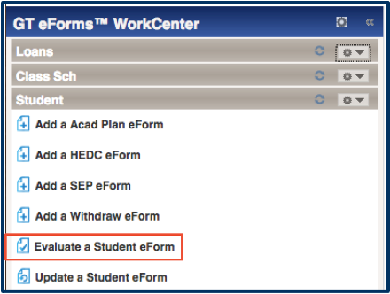 The Student section, click Evaluate a Acad Plan eForm.
