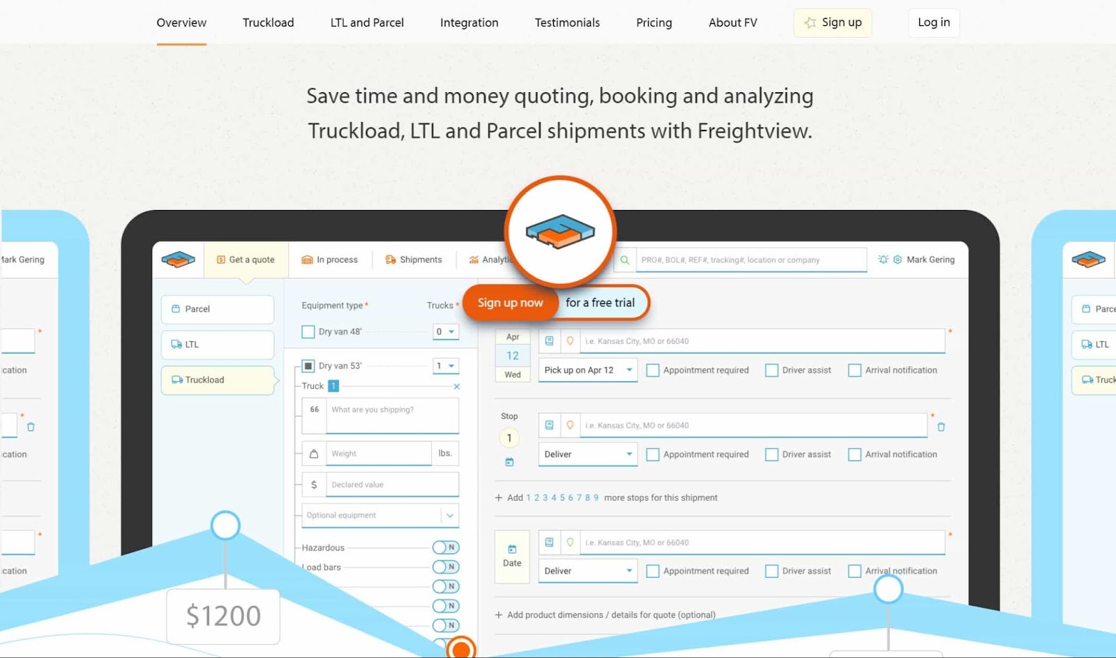 Screenshot of Freightview website