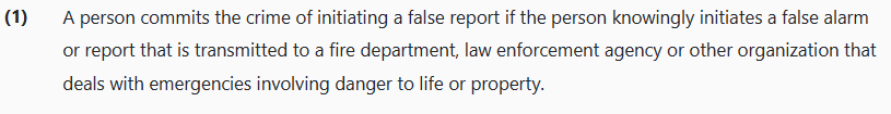 Oregon Revised Statutes 162.375 - initiating a false report 