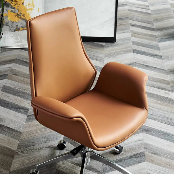 Brown high-back office chair with armrests