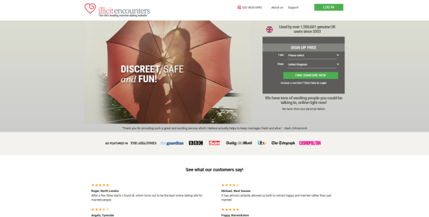 illicitencounters dating site homepage