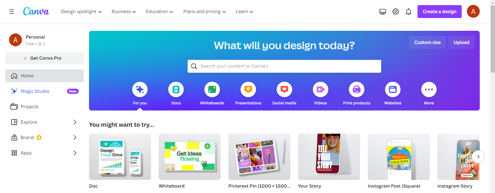 User Interface of Canva Software