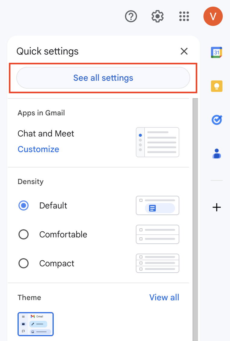 Gmail account See all settings menu