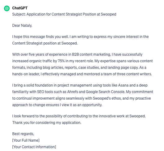 I Asked ChatGPT to Write 3 Different Marketing Job Application Emails — Here's What I Got 7