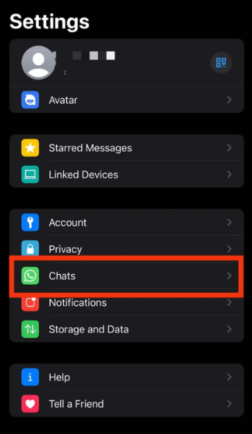 Now open WhatsApp and go to settings and locate the option for ‘Chats”.