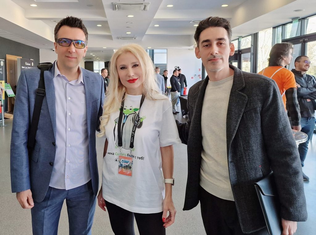 Slavcho Panov, Boryana Popova and Edmund Ford at WordCamp Sofia 2023, April 22, 2023, "John Atanasov" Forum Sofia Tech Park
