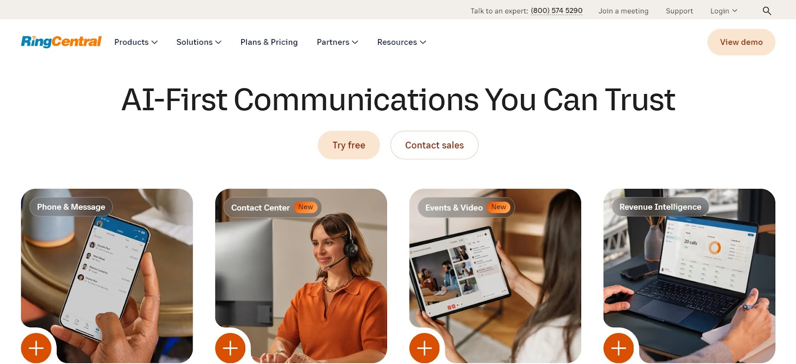 A screenshot of RingCentral's website