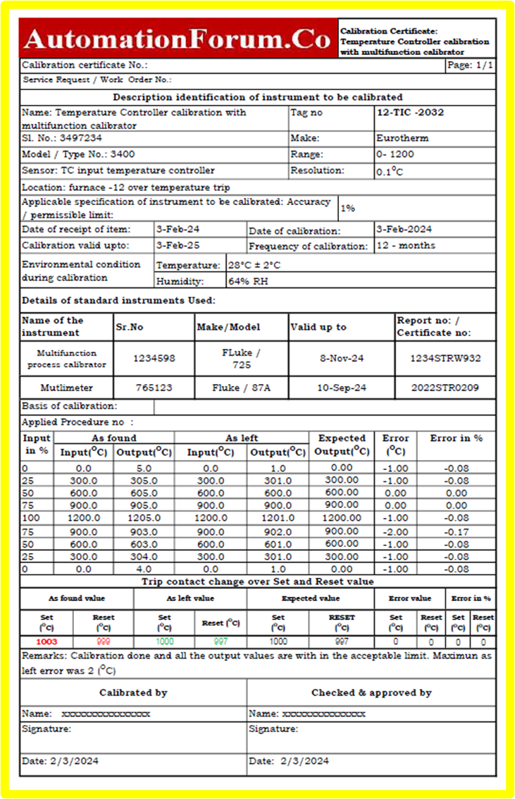 Temperature controller calibration Procedure 4