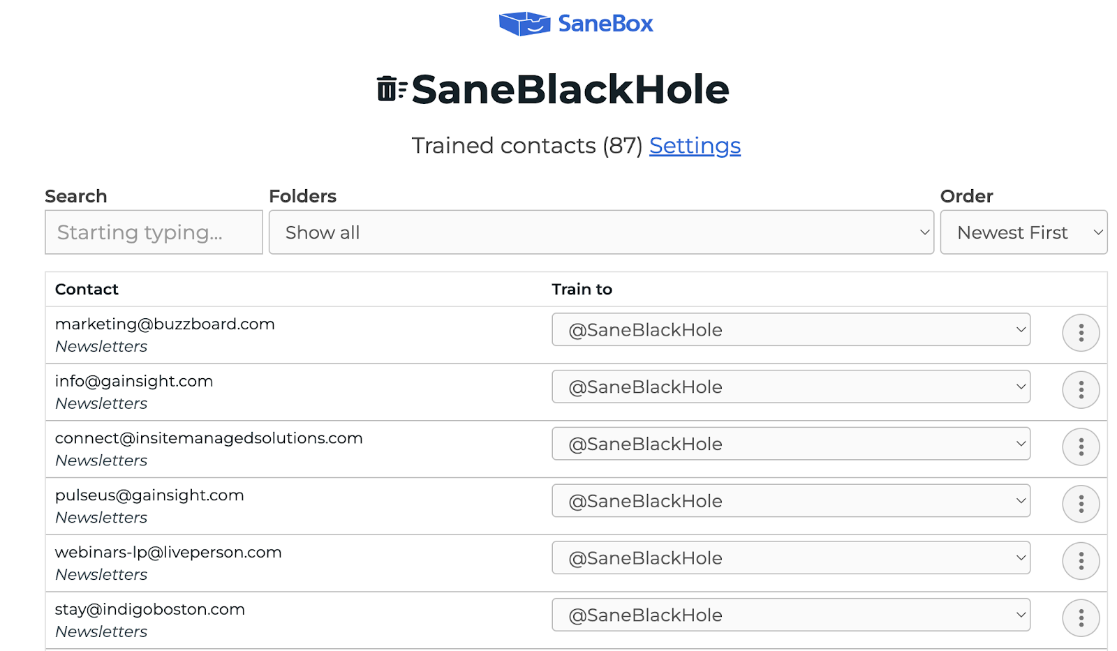 SaneBox One of Key Features: SaneBlackHole