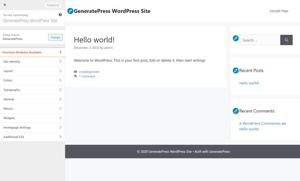 The GeneratePress Customizer options