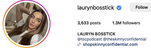Content creator Lauryn Bosstick's Instagram profile. 