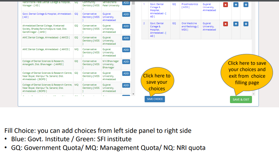 Step 7 of Choice Filling of Gujarat NEET Counseling for MBBS/MS/MD Admissions in Gujarat