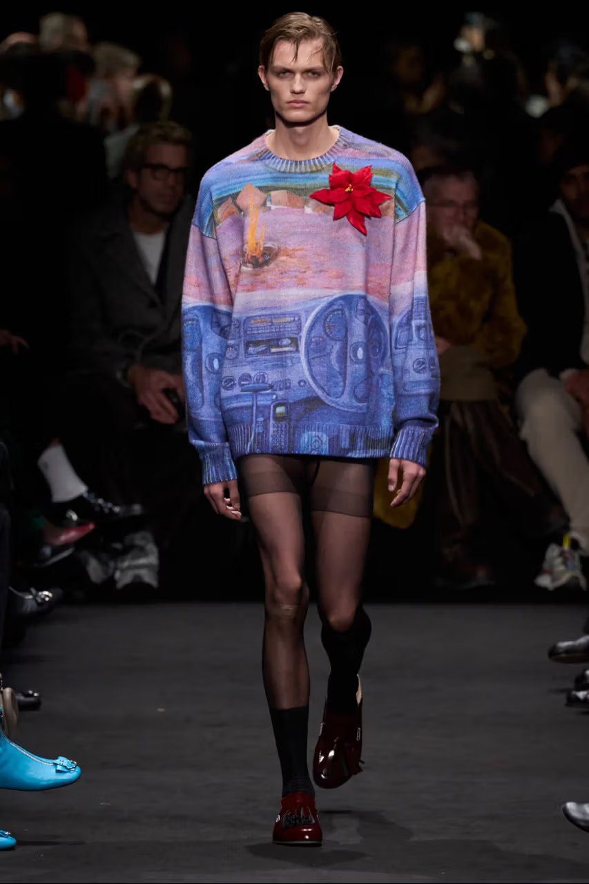 Picture showing a model for JW anderson at the Milan Fashion Week Men’s FW24