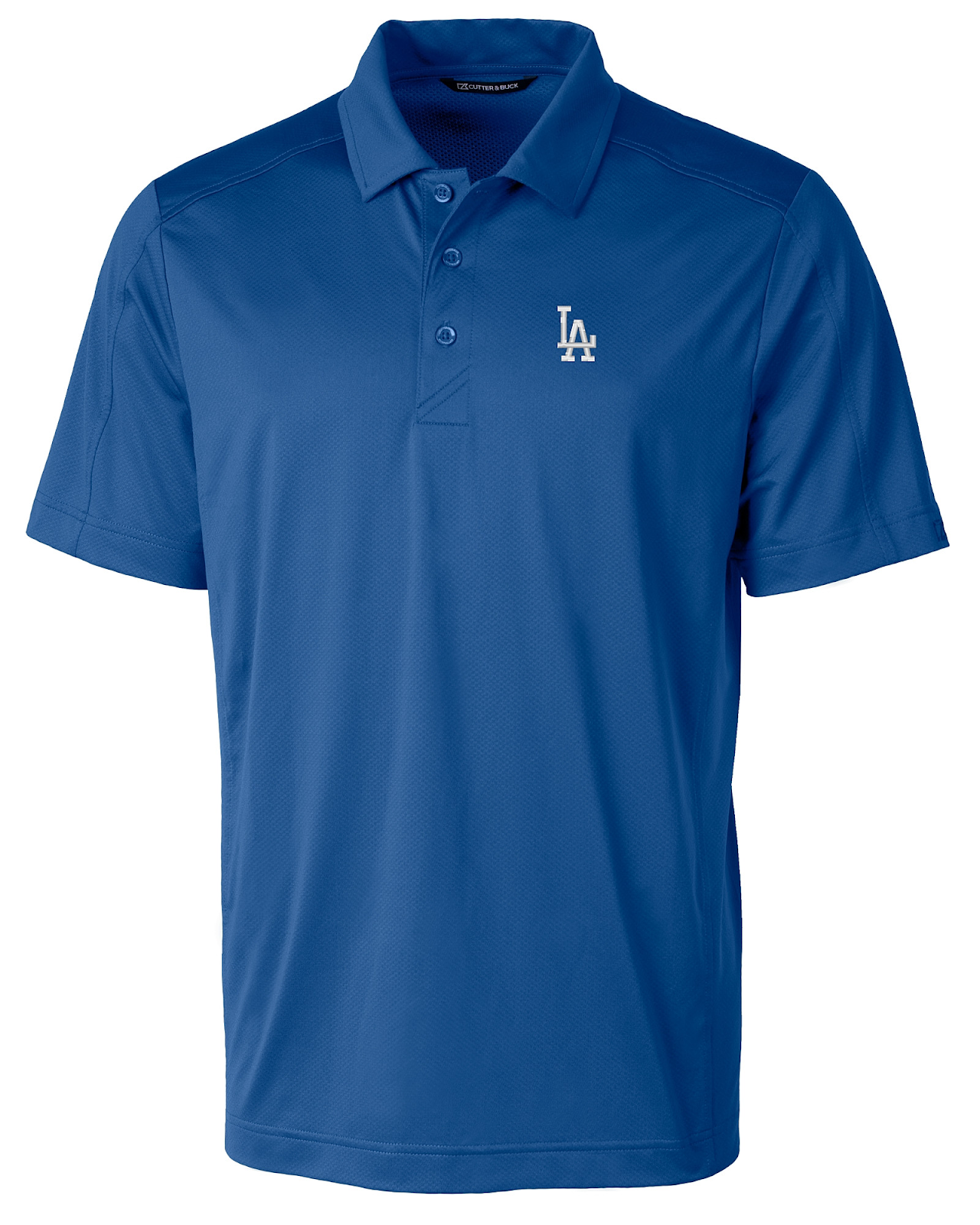 Cutter & Buck Los Angeles Dodgers Prospect Eco Textured Stretch Recycled Men’s Short Sleeve Polo in Tour Blue/Dark Blue