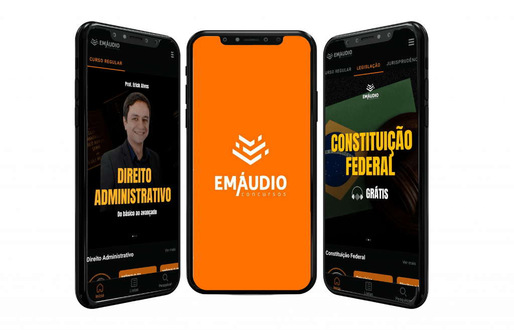 Celular aberto no aplicativo EmÁudio Concursos