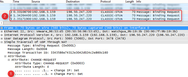 Принцип работы 3CX Firewall Checker Сервер 3CX отмечает, что запрос отличается от предыдущего, и устанавливает значение "Change IP and Change Port" в (1). Это означает, что stun должен отправить свой ответ обратно на 3CX, однако с IP-адреса и порта, которые теперь неизвестны сетевому экрану, ожидающему ответ.