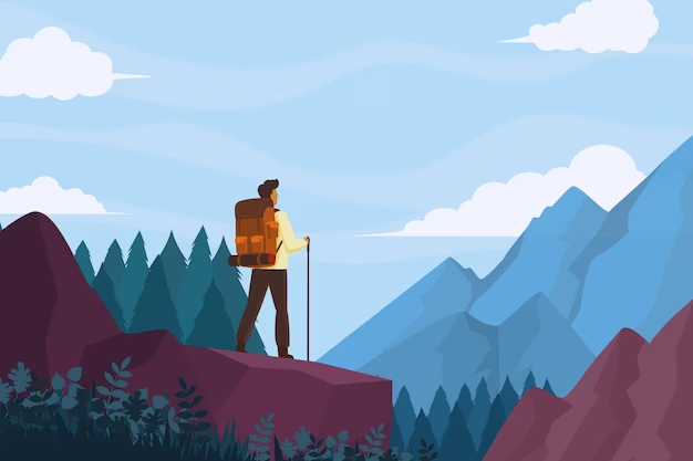 Graphic of a Traveler in the Midst of Mountains