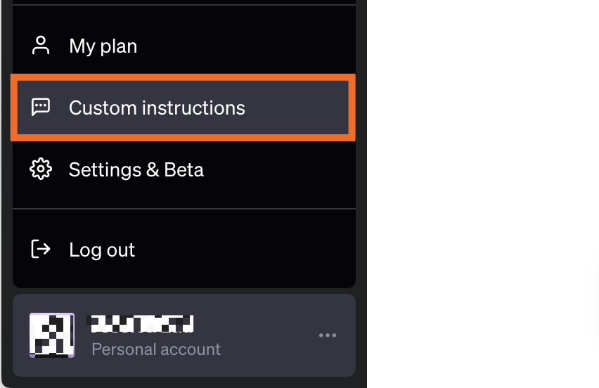 How to access custom instructions in ChatGPT.