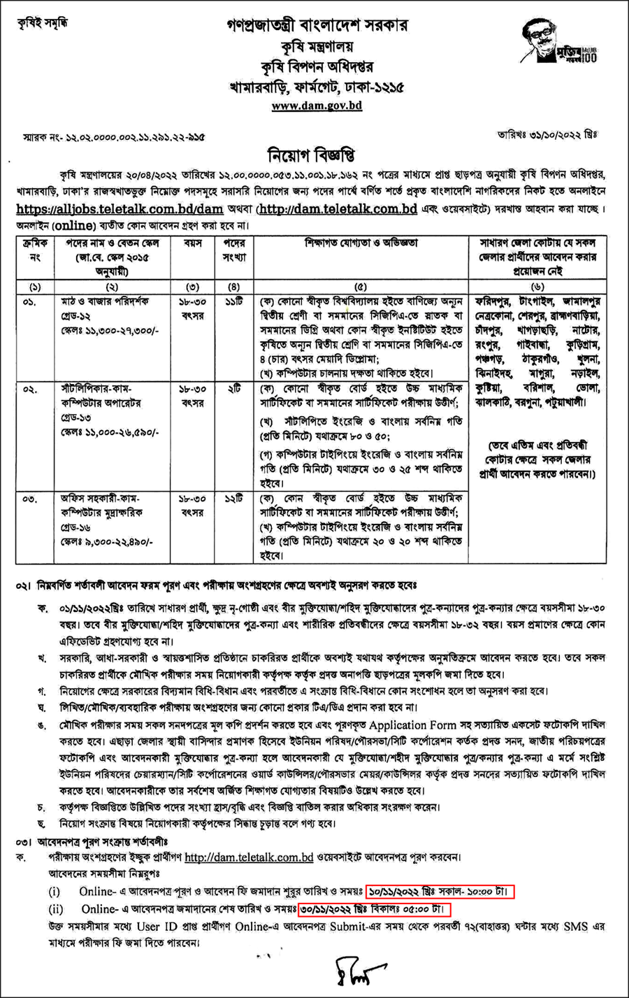 DAM Job Circular 2022