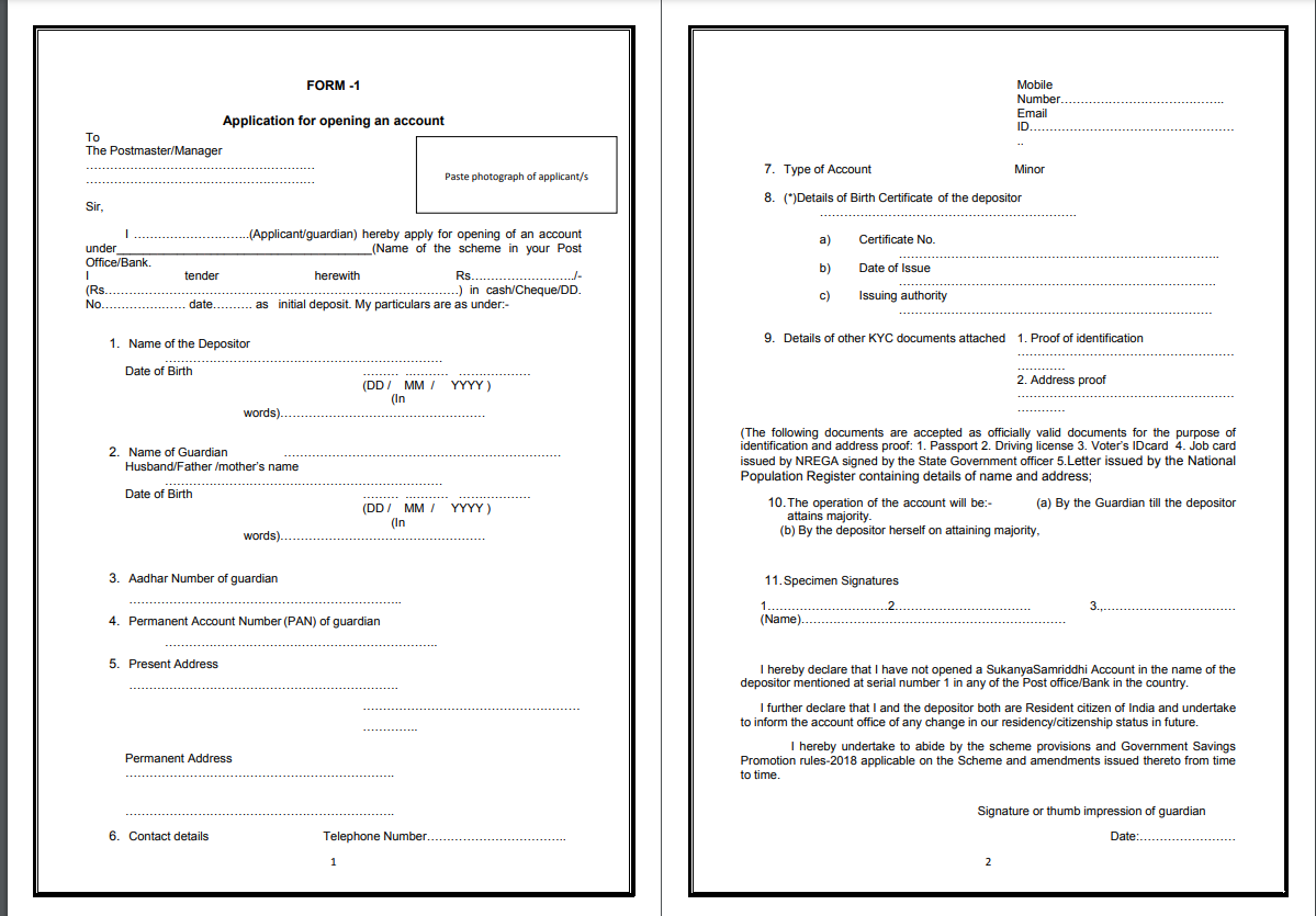 Sukanya Samriddhi Application Form
