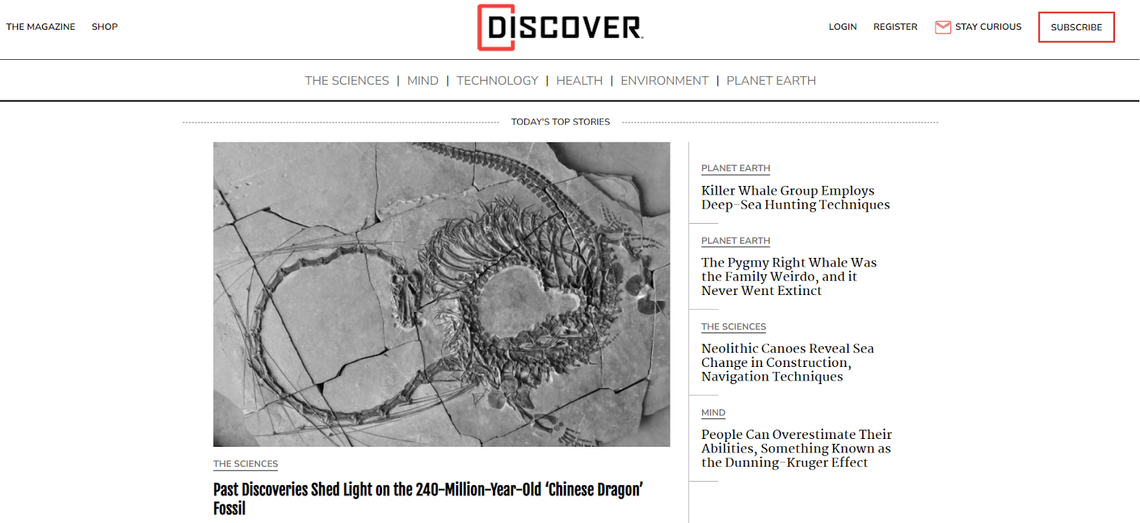 A screenshot of the Discover Magazine website header.