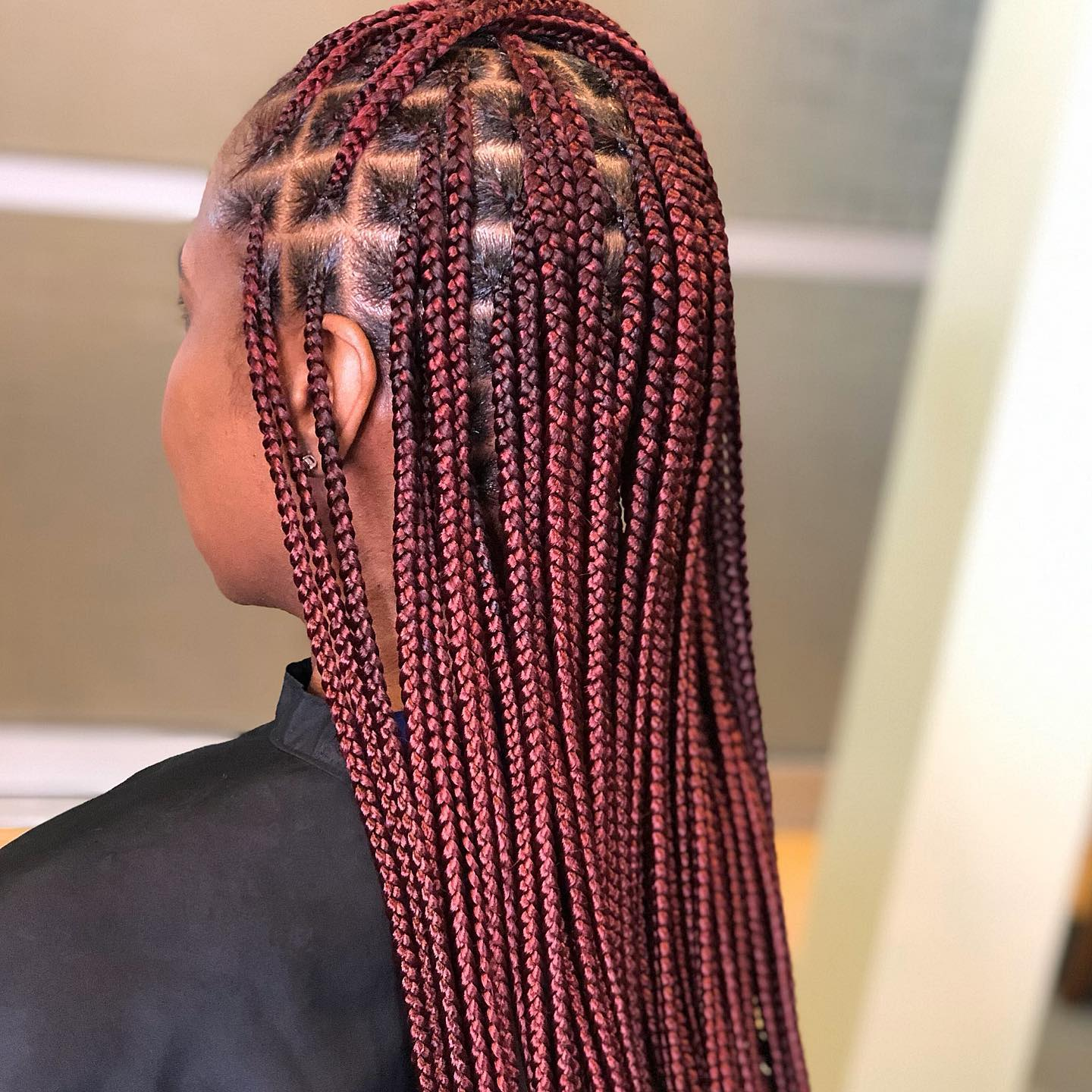 Burgundy Roots Medium Box Braids