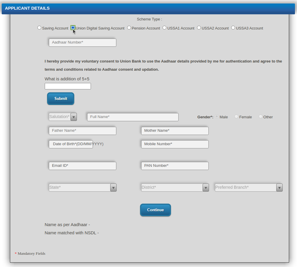 Union Bank of India Zero Balance Account