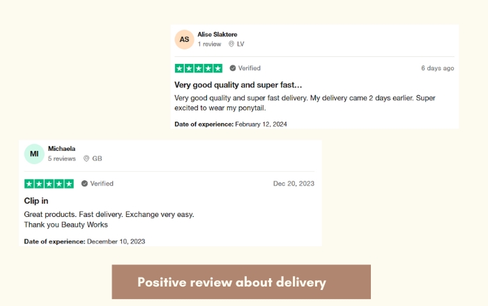 Positive review about delivery
