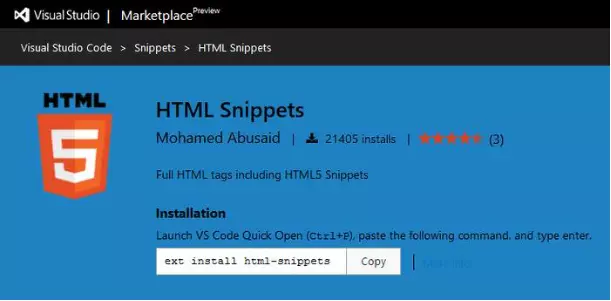 HTML SnippetsSnippets extension visual studio code