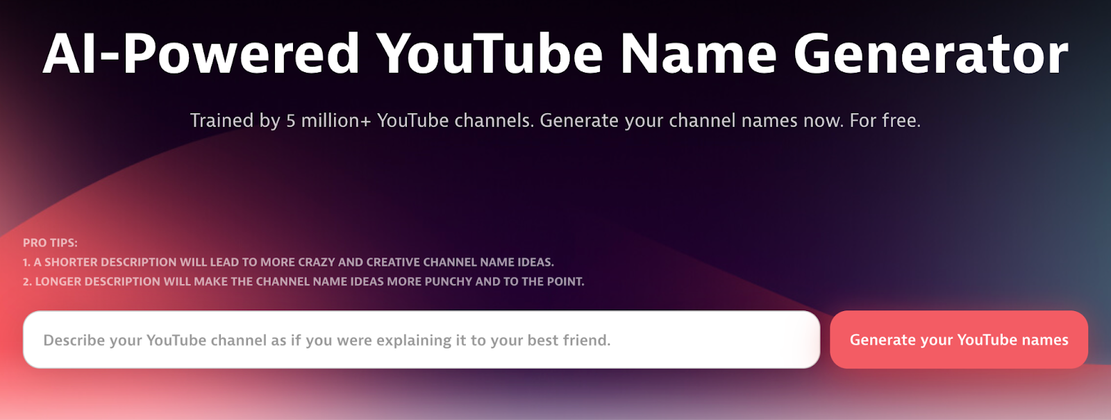 A screenshot of the home page of a youtube channel name generator called welder