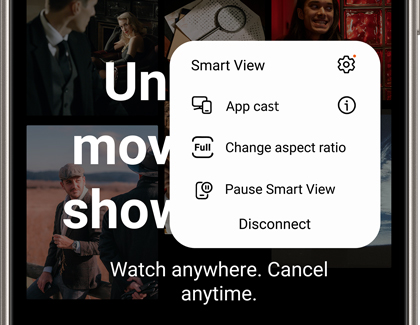 Galaxy phone showing the Smart View window within the Netflix app