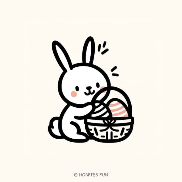 bunny to draw, Bunny with A Basket of Easter Eggs