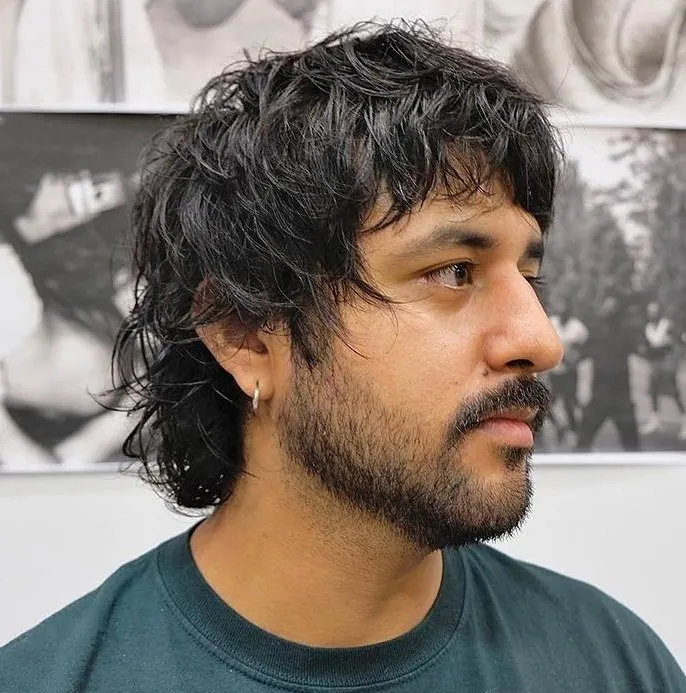 man wearing Messy Shag With Faded Beard