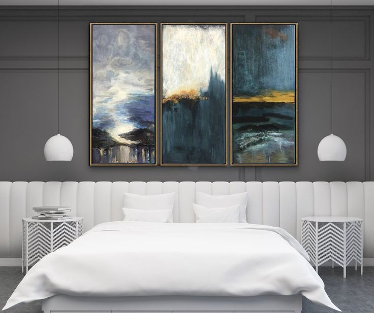 three painting in the master bedroom