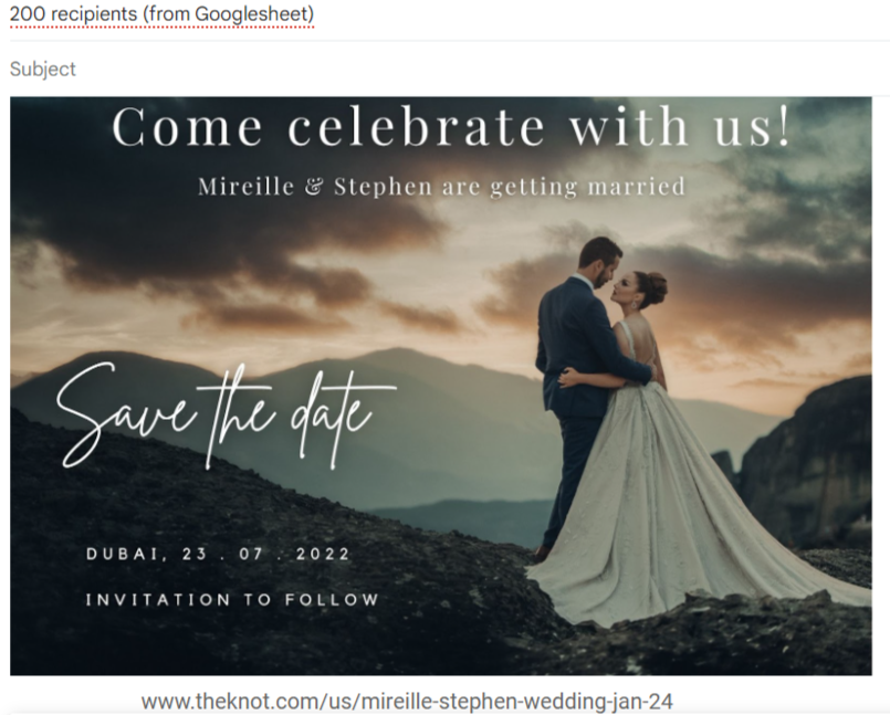 Type your wedding website URL under the picture