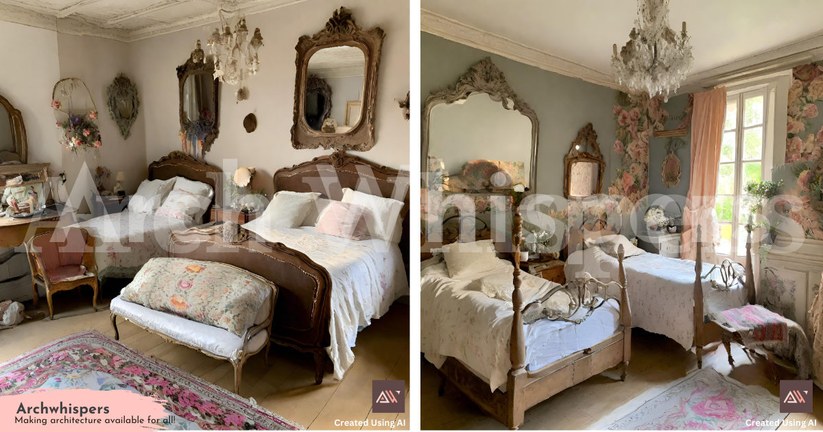 A Cosy French-Style Bedroom With Mirrors & Floral Tapestries