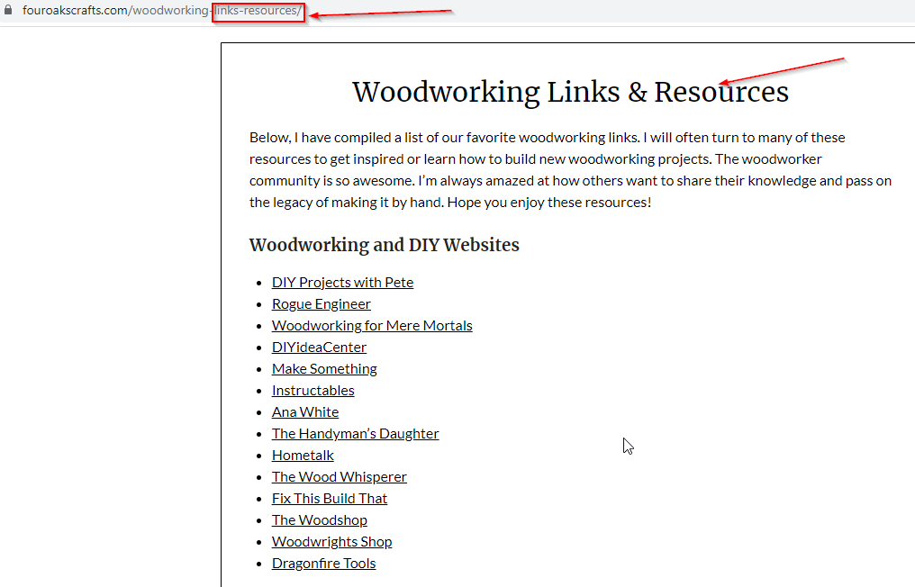Example of resource page link building strategy