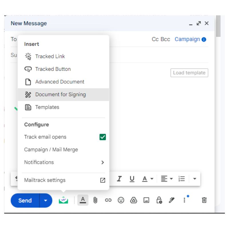 Document for signing option of Mailsuite