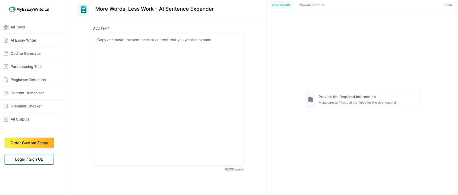 MyEssayWriter.ai Sentence Expander