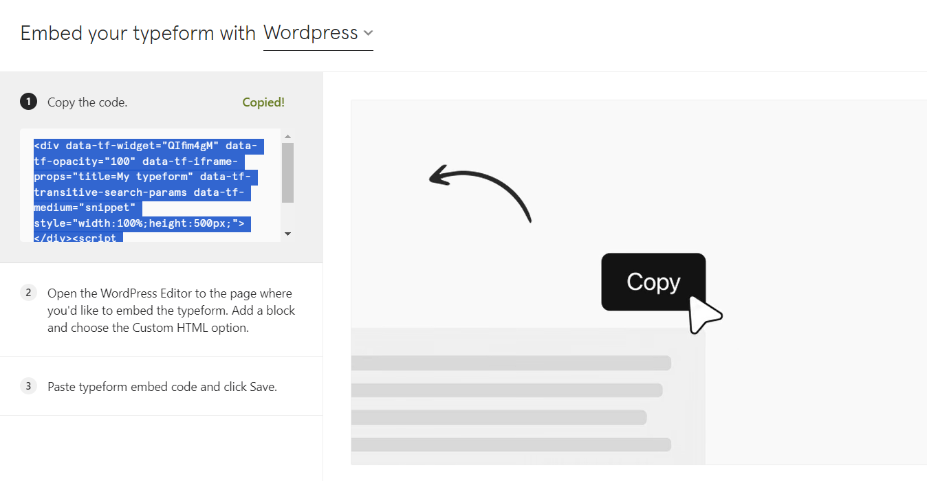 typeform in WordPress