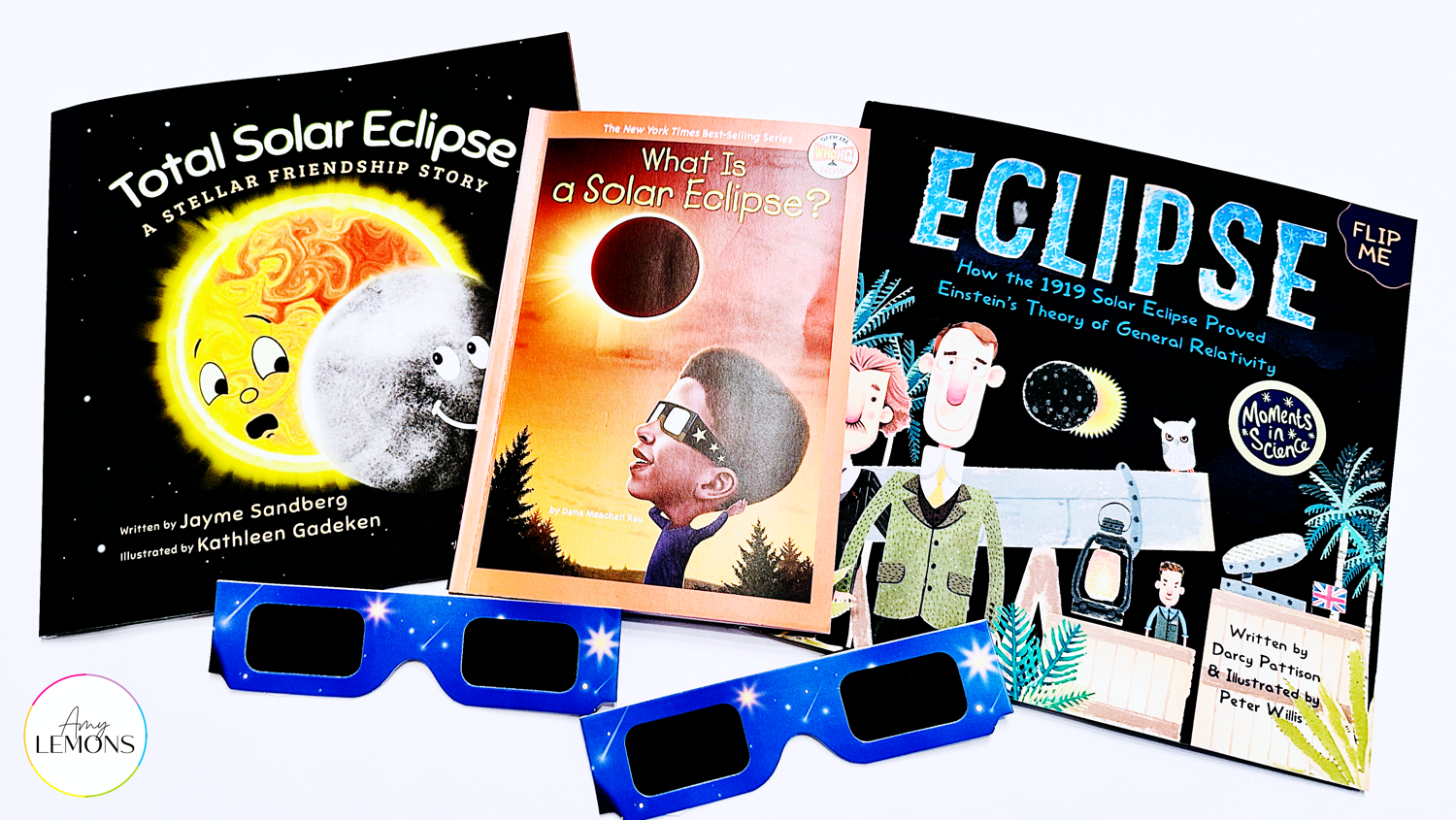 Solar eclipse books and glasses.