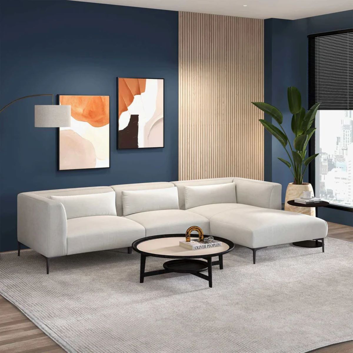 Sanel Linen Right Corner Sofa from New York Modern