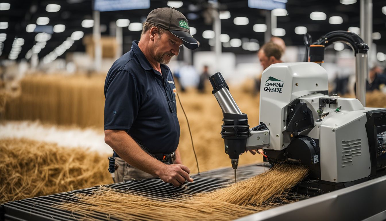 A farmer exploring modern agribusiness equipment at Commodity Classic event.